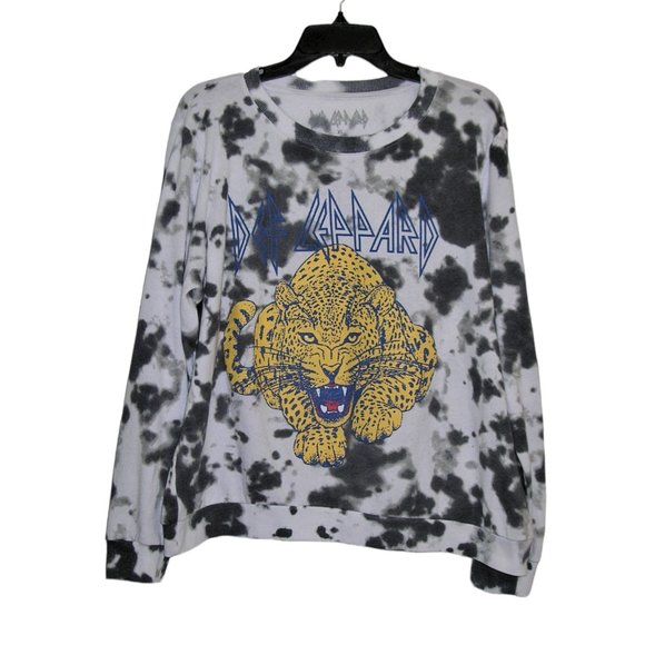 Def Leppard Tops - Def Leppard Tie Dye Leopard Graphic Sweatshirt Size XL Band Crewneck Pullover